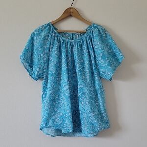 Soft Surroundings Light Blue Puff Sleeve Blouse Size Large